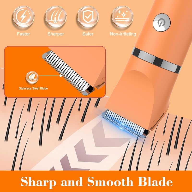 afeitadora eléctrica para mujer cortapelos corporal para mujer recortadora para zona bikini Afeitado de piernas impermeable pantalla LCD seco/mojado 3 in 1 Naranja
