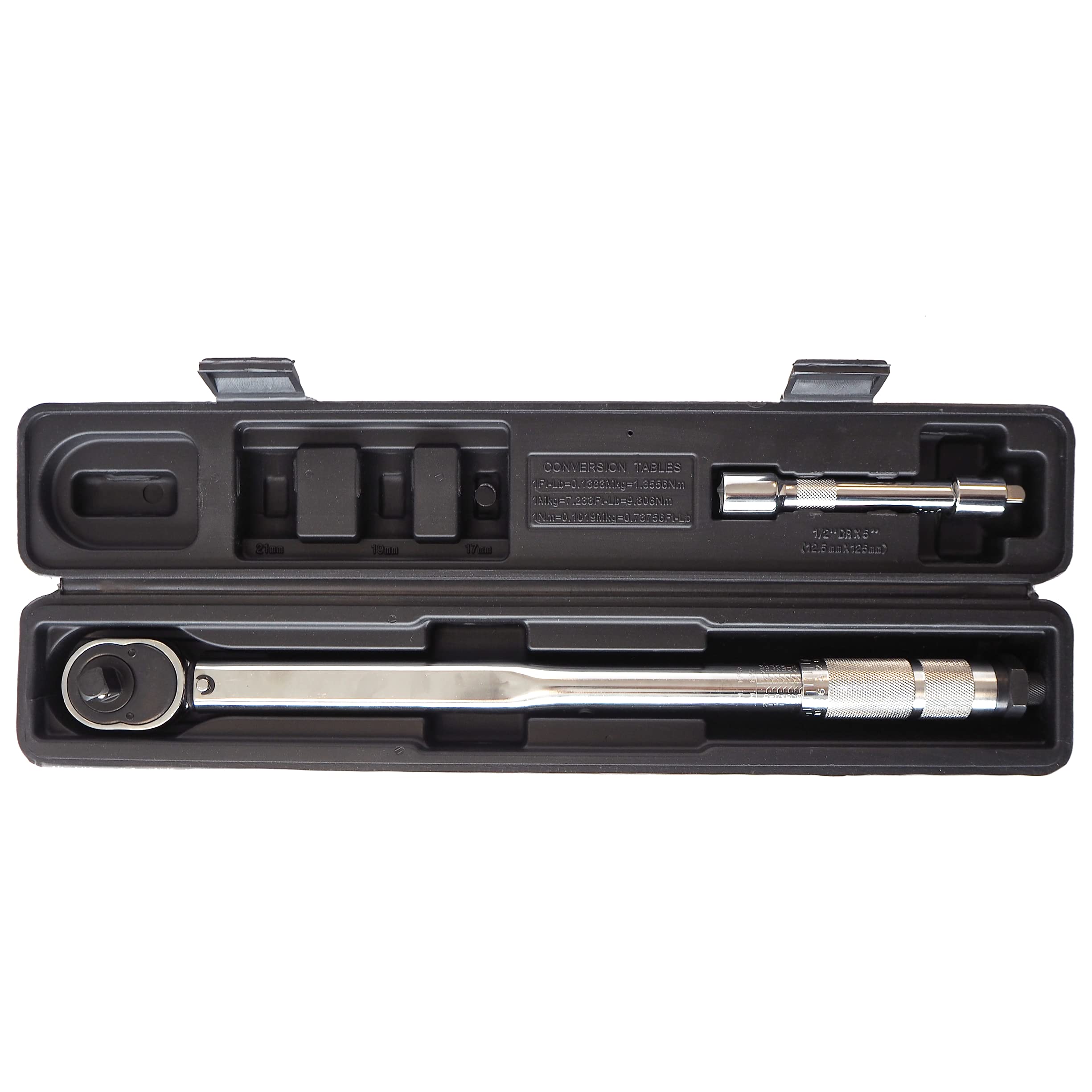 Simply Tools TSET9 1/2" Ratchet Torque Wrench, Reversable Ratchet head 28-210Nm, 10-150ft-lbs, incl 5" Extending Rod & 3/8" Adaptor for Car, Bike & General Repairs