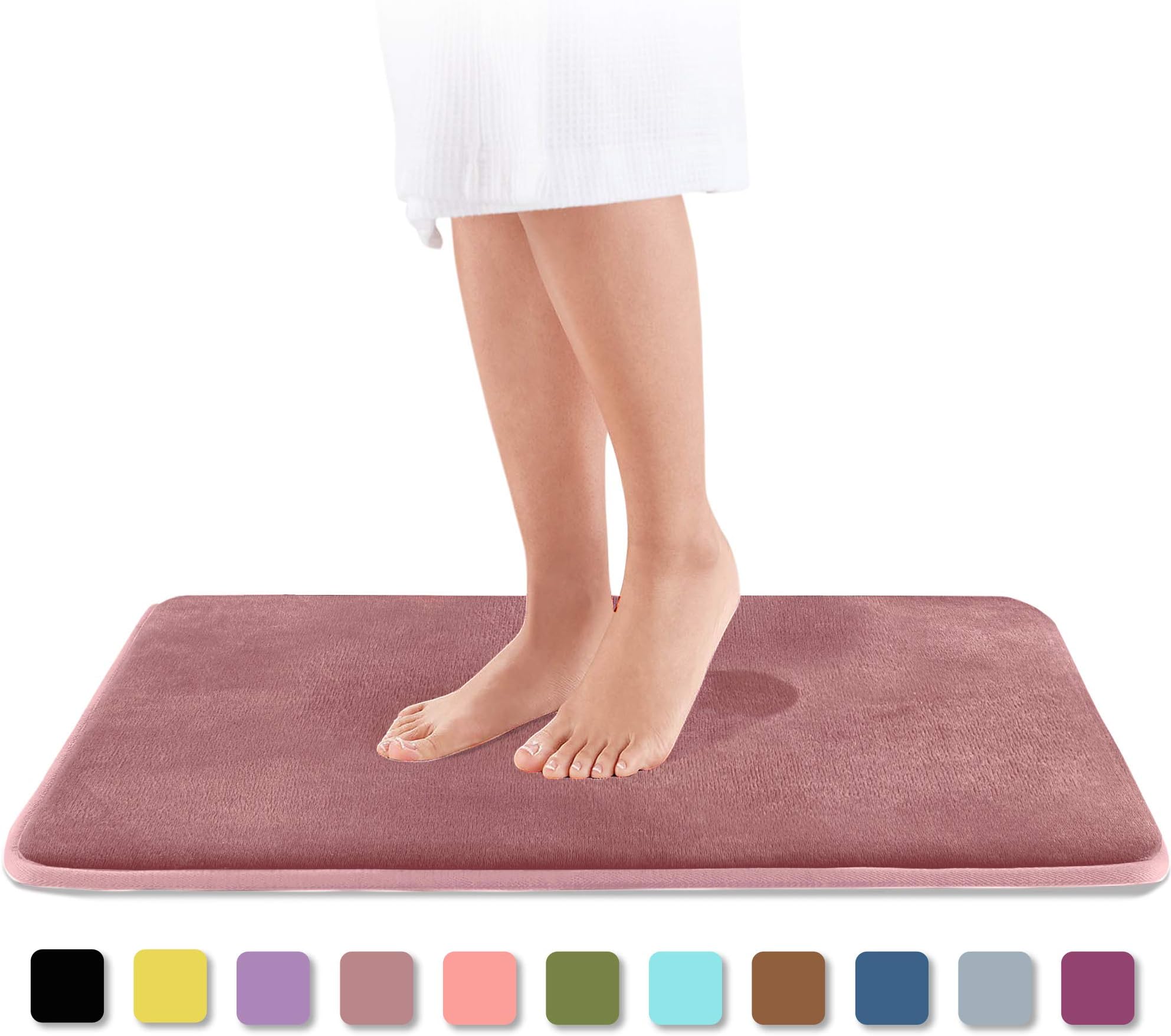 Genteele Memory Foam Bath Mat Non Slip Absorbent Super Cozy Velvet Bathroom Rug Carpet (22 inches X 36 inches, Mauve)