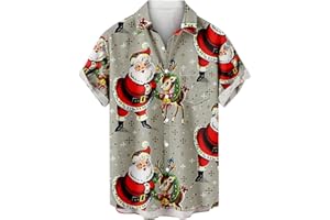 YAFINMO Ugly Christmas Polo Shirts for Men Funny Xmas Graphic Shirts Button Down Short Sleeve Hawaiian Holiday Tee Tops