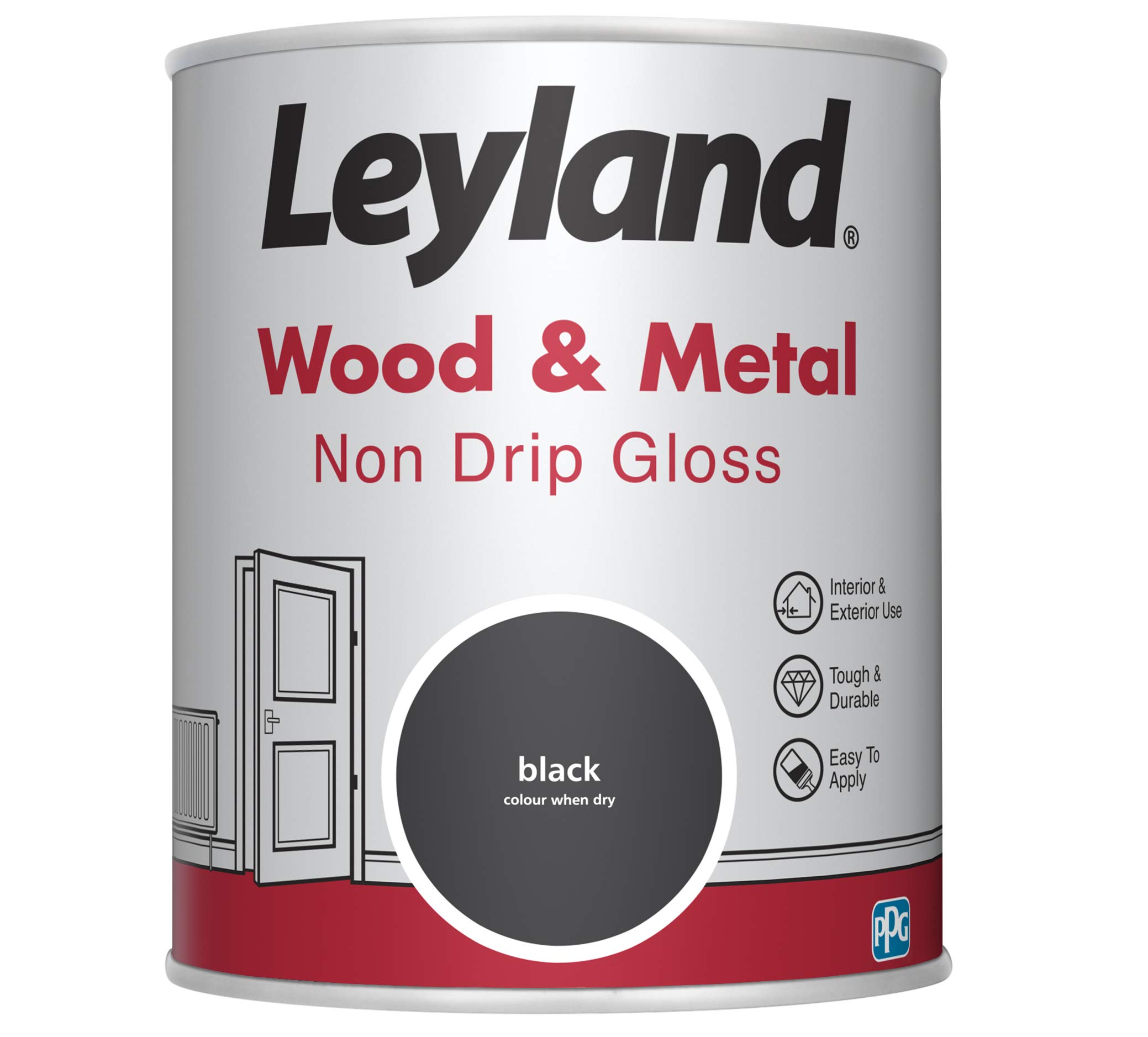 Leyland Wood & Metal Non Drip Gloss, Black, 750 ml