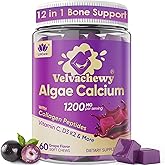 Algae Calcium Soft Chews 1200 mg plus Collagen Peptides, Vitamin D3 K2, Magnesium, Zinc, Turmeric for Bone Strength, Plant Based Calcium Supplements for Women & Men, Sugar Free Calcium Gummies, 60 Cts
