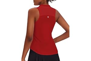 PINSPARK Women Golf Shirts Sleeveless UPF 50+ Tennis Polo Shirts 1/4 Zip with Collar Racerback Tank Tops Pickleball Shirts