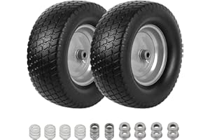 AR-PRO (2-Pack) 16x6.50-8 Flat Free Tire and Wheel, Solid Lawn Mower Tire with 3"-4.3" Centered Hub & 3/4" Bushings, Compatib