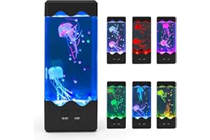 NIUFAN Jellyfish Lamp, LED Jelly Fish Aquarium Tank Night Light 7 Color Changing Mood Lamp for Home Office Decor, Birthday Christmas Gifts for Kids Women Men Square（Black）