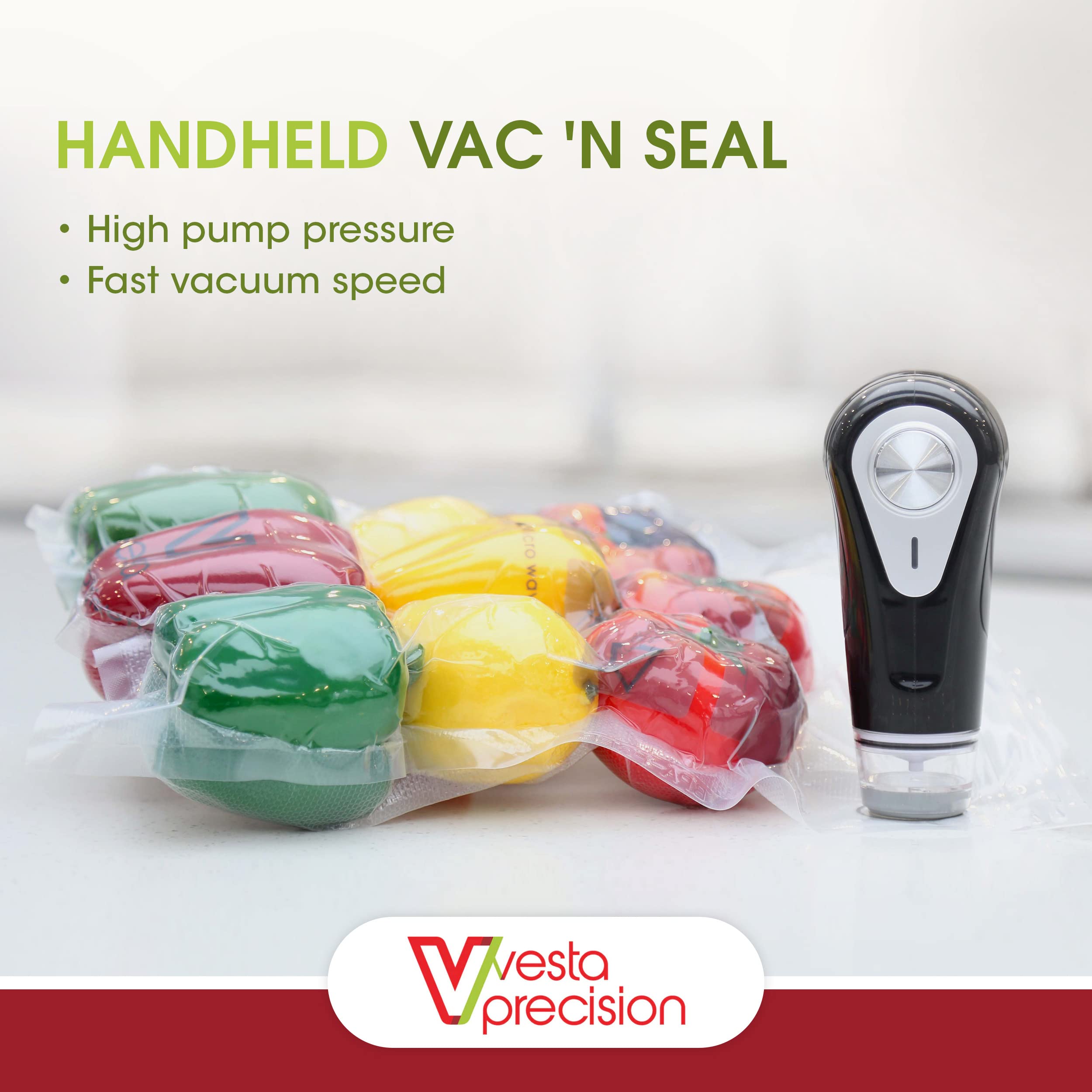 Vesta Precision Manual Electric Vacuum Sealer with 10 Food Packaging Bags Included | USB Rechargeable | Colour: Black