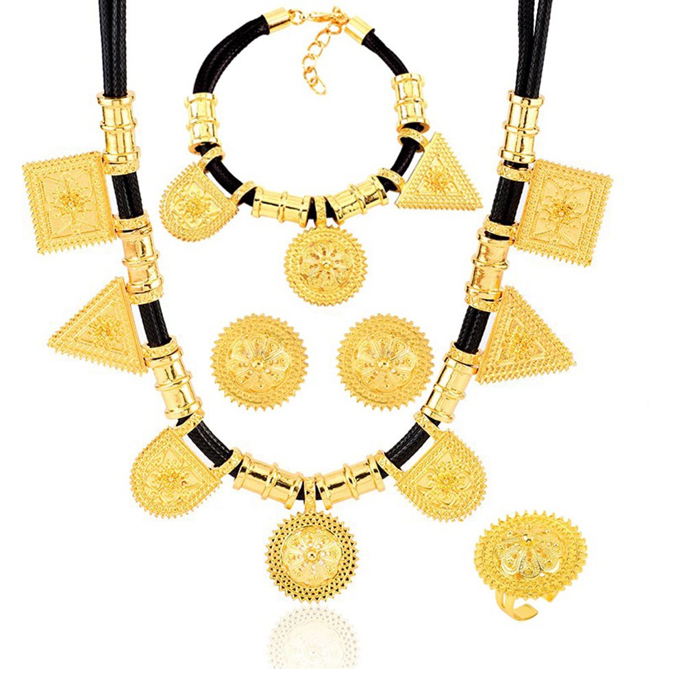 Ethiopian Jewelry Gold Color Rope Sets for African/Ethiopia/Eritrean Women Wedding Jewelry Sets
