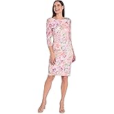 R&M Richards Women's Elegant Floral Lace Sheath Dress | 3/4 Sleeve Knee-Length U-Back Pencil Gown | Cocktail Party Attire