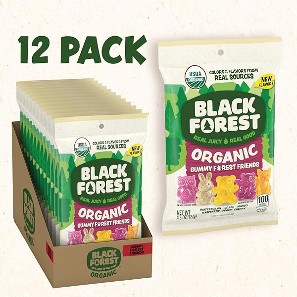 BLACK FOREST ORGANIC GUMMY FOREST FRIENDS CANDY, MADE WITH REAL FRUIT JUICE, COLORS AND FLAVORS FROM NATURAL SOURCES, GLUTEN FREE AND FAT FREE, 4.5OZ BAG