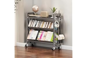 KGOASUHDU Bookshelf Movable Book Cart Multi-Layer Storage Rack Large-Capacity Rolling Cart L-Shaped Carbon Steel Shelf Suitable for Storing Books, Magazines, Newspapers, Shoes
