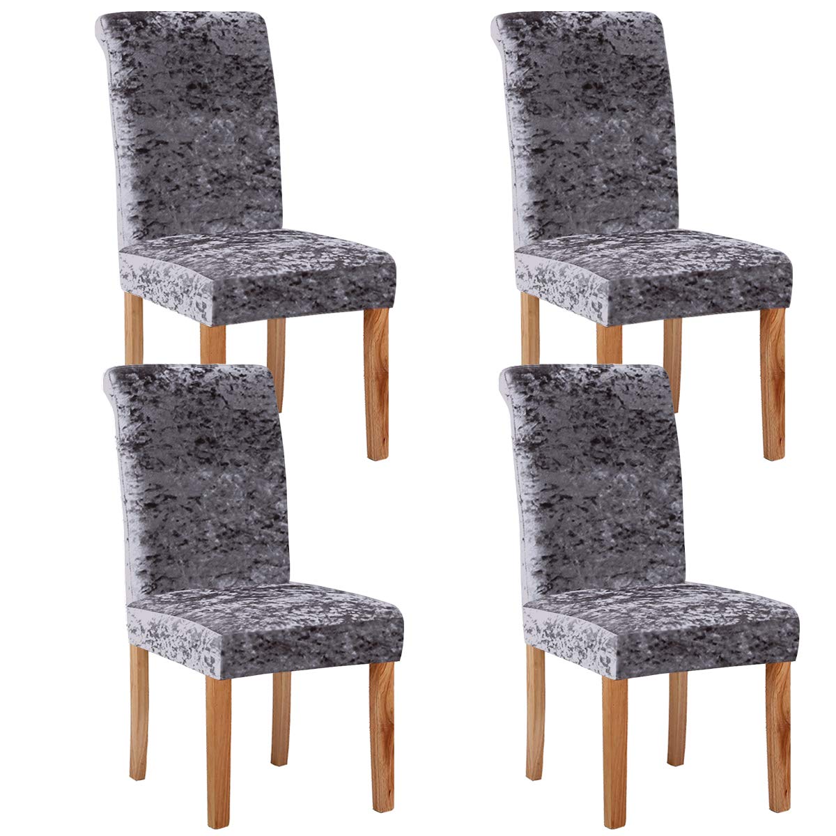 KELUINA Velvet Spandex Fabric Stretch Dining Room Chair Slipcovers Home Decor,Chair Covers for Dining Room Restaurant Hotel Ceremony (Gray,4 Pack(M))