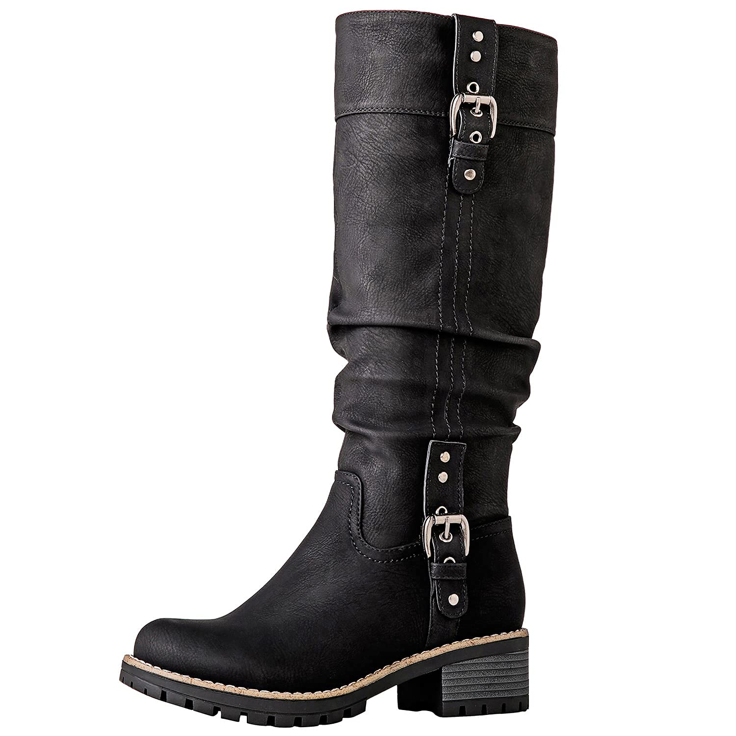 Photo 1 of GLOBALWIN Women's Black Knee High Riding Boots For Women Chunky Low Heel Size 11M