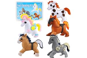 IROLEHOME Sewing-Kit for Kids Ages 8-12, Horse Craft Sew Your Own Stuffed Animal of 5 DIY Projects, Unicorn Pony Toy Gift for Girls Boys