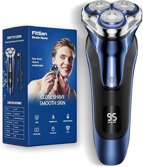 FitSan Electric Razor for Men: Wet & Dry Beard Shavers-IPX7 Waterproof -Rechargeable Cordless Foil Shaver with Pop up Trimmer -Travel Lock - Close Shave & SkinProtect