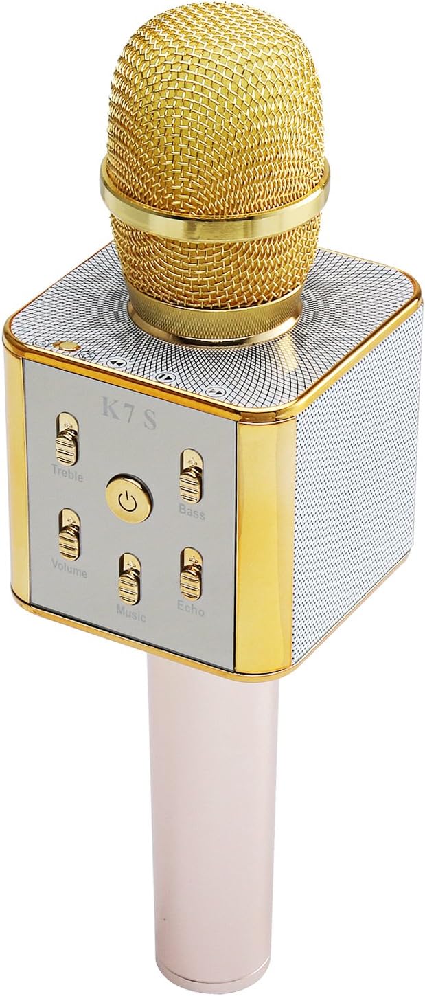 All in One Handheld Bluetooth Karaoke Microphone-Premium Built-in Mega Bass Speaker-Professional Tuning Buttons-Works as Wireless Microphone and Bluetooth Speaker- Compatible for Phone and Tablets
