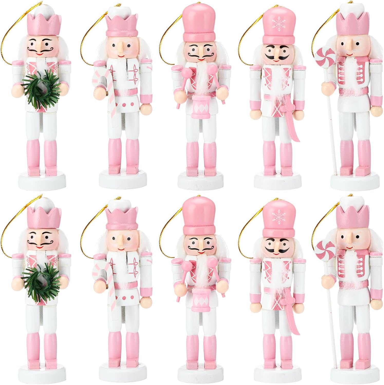 Nutcrackers - 10 Pcs Christmas Nutcracker Ornaments Wooden Nutcracker Hanging Decorations 5 Inch Tall Nutcracker Figures Nutcracker Christmas Decorations Nutcracker Soldiers for Figures Puppet Toy (Cute Style)