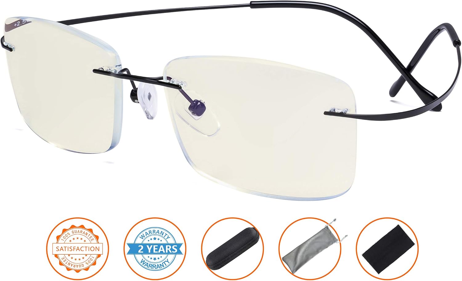 CessBlu Rimless Blue Light Blocking Glasses for Men Reading Computer Titanium Computer Readers Cut UV Rays Bendable (Black) +1.75 - Image 3