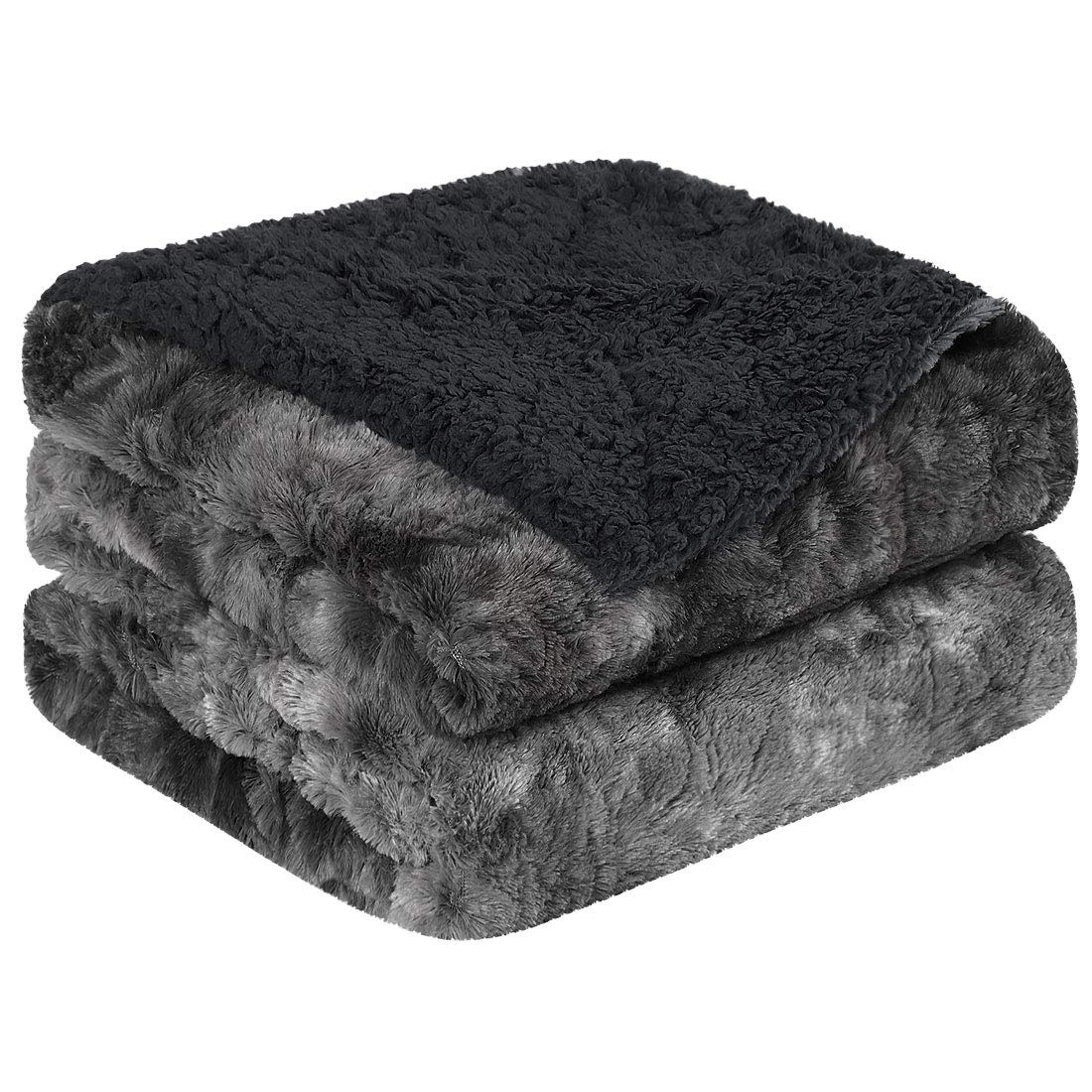 PiccoCasa Luxury Shaggy Faux Fur Blanket Throw Size - Soft Warm Reversible Tie-dye Throw Blanket for Sofa, Couch and Bed - Plush Fluffy Fleece Blankets As Gifts 50 x 60 Inch Black
