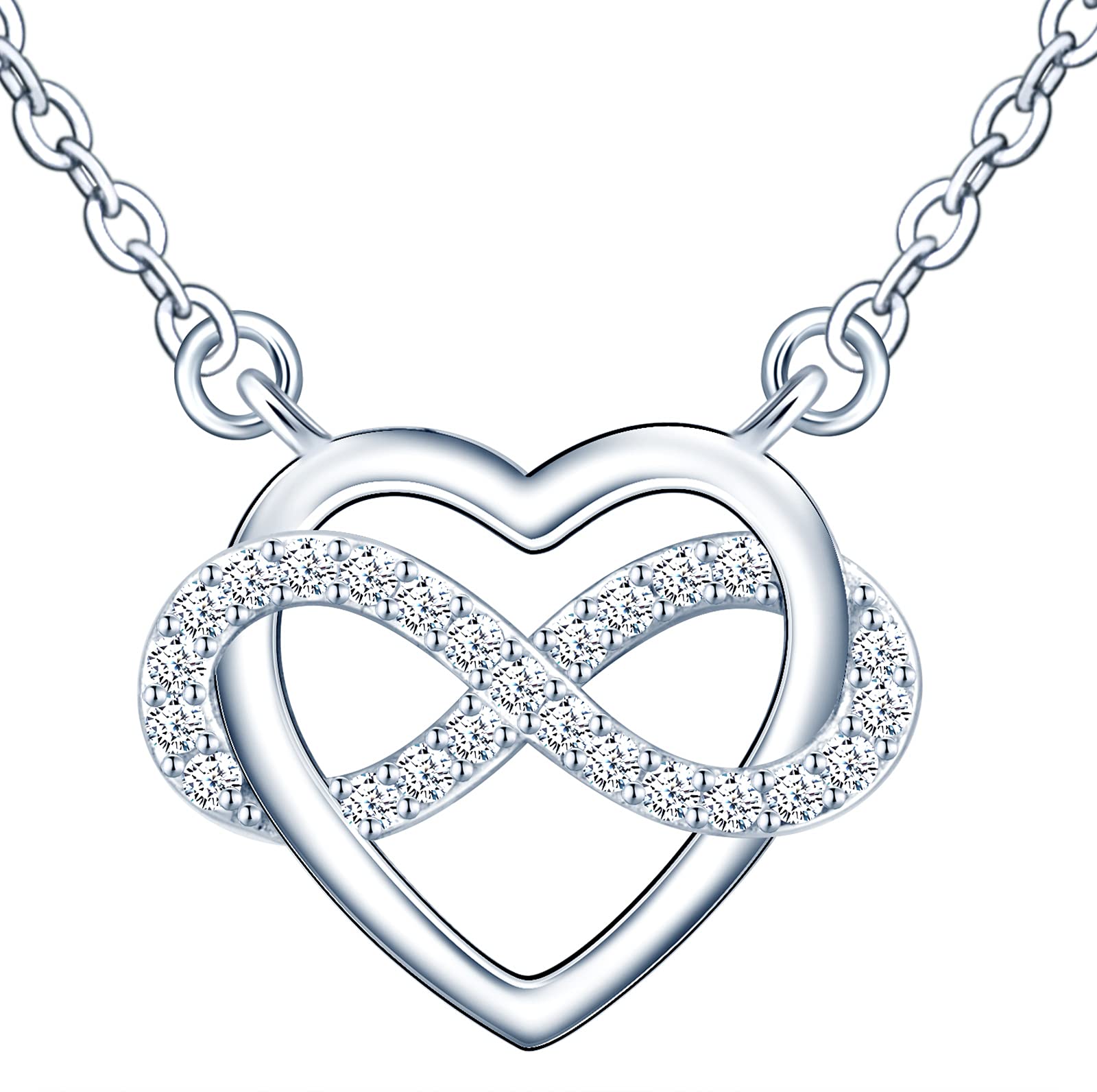 MicVivien Women Necklace Sterling Silver 925 Heart and Symbol Infinity Necklace with Sparkle Cubic Zirconia Silver Jewellery for Mum Wife Girlfriend