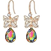Austrian Crystal Teardrop Butterfly Drop Dangle Earrings for Women 14K Rose Gold Plated Hypoallergenic Jewelry