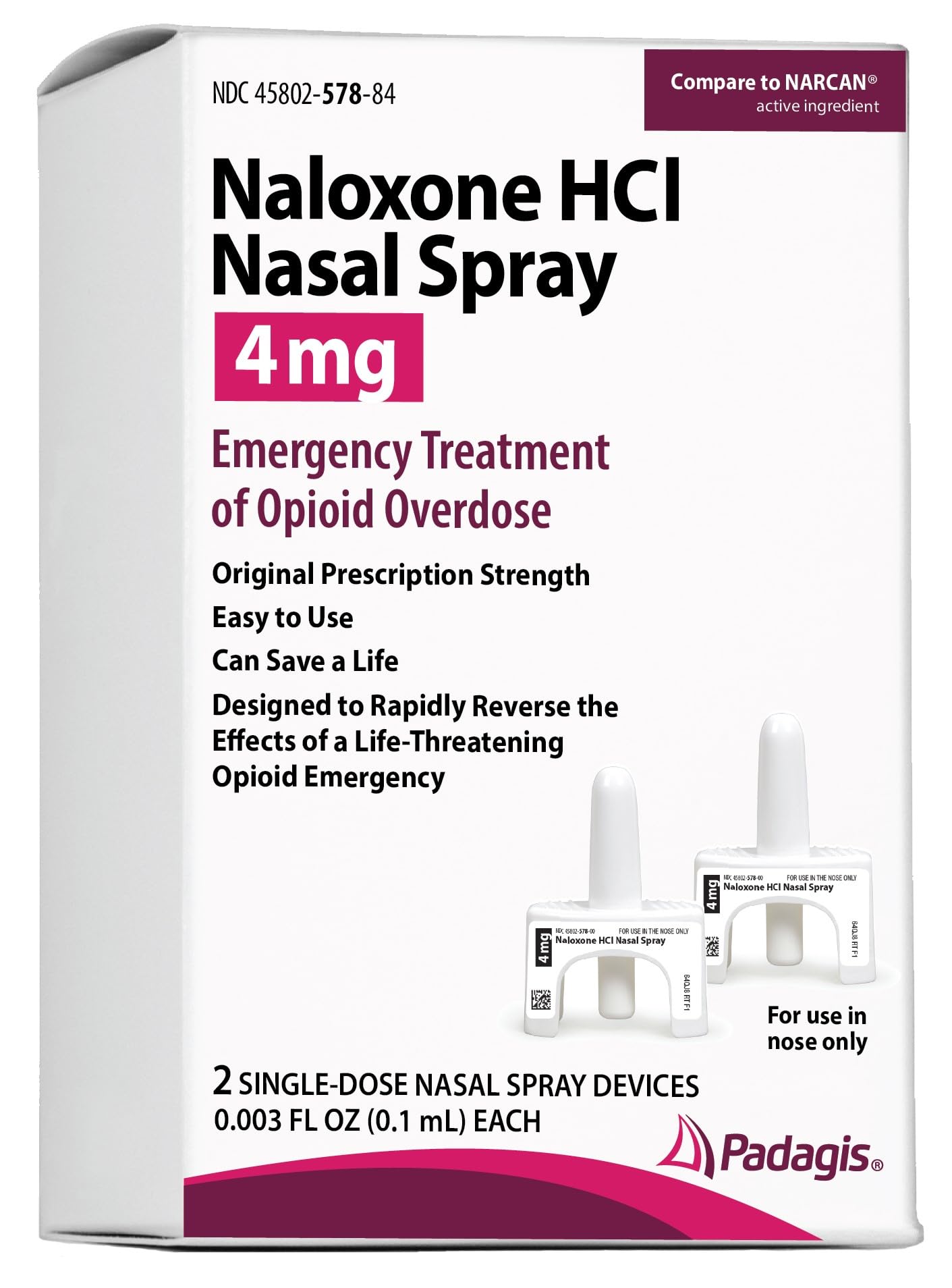Photo 1 of *NONREFUNDABLE*
Padagis Naloxone HCI Nasal Spray, 4 mg – Emergency Treatment for Opioid Overdose - Rapid-Response Opioid Overdose Reversal, 2 Dose Single Use Nasal Spray