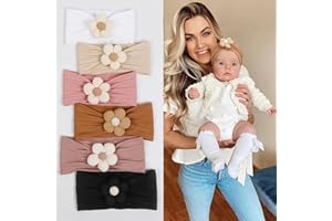 Huachi 6 Pcs Handmade Flower Baby Headbands Super Stretchy Soft Knot Headbands Nylon Toddler Hairband Accessories for Newborn and Toddler Kids