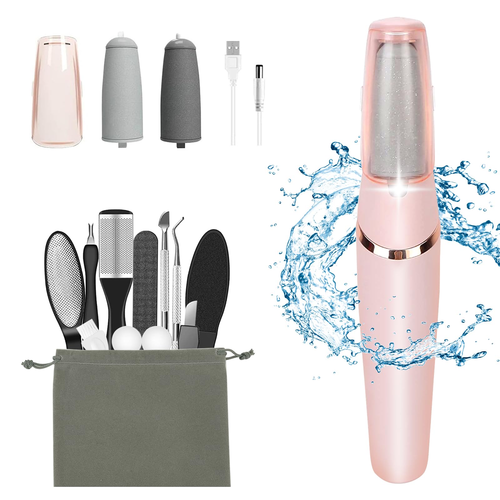 Electric Callus Removers for Feet, Haootadiy Electric Foot Callus Remover Pedicure Kits Rechargeable with12 in 1, Removes Dry Skin for Smoother Feet, Foot Care for Dead Skin Ideal Gift
