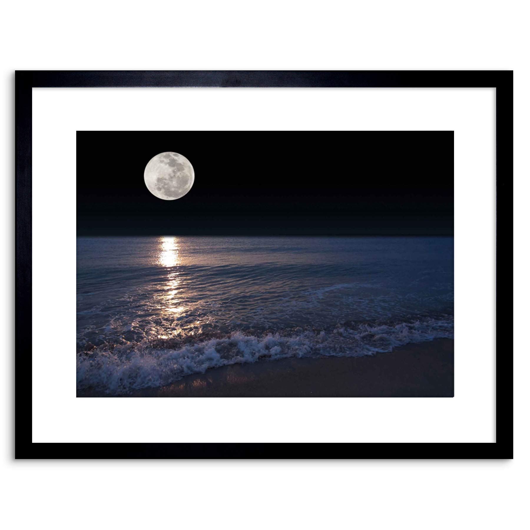 Wee Blue Coo 9x7 '' FULL MOON SEA TIDE BEACH NIGHT FRAMED ART PRINT PICTURE PHOTO F97X361