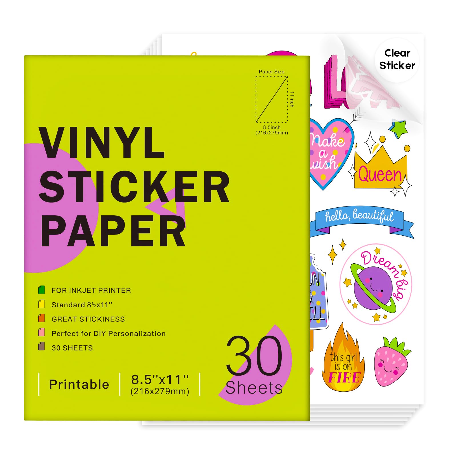 Photo 1 of Premium Printable Clear Vinyl Sticker Paper for Inkjet Printers,Transparent Paper of 8.5x11 "DIY Personalized Self-adhesive Paper That is Tear Resistant, Waterproof Labels,Easy to Cut (30 Sheets)