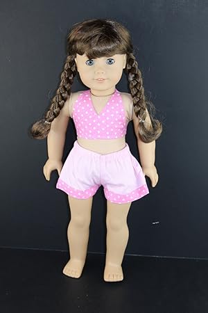 2 piece Swimming Suit Bikini Top and Shorts Pink Polka Dots Designed for 18 Inch Doll Like the American Girl Dolls