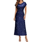 DRESSTELLS Women's Sequin Formal Wedding Guest Dresses | Sparkly Cowl Neck Slit Maxi Dress, Ideal for Cocktail Party, Homecoming Prom, Evening Gala