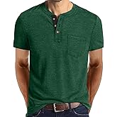 MLXSJ Men's Henley Shirts Casual Short Sleeve Button T-Shirt with Pocket