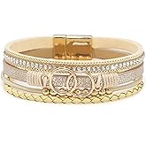 Wovanoo Multi-layer Leather Bracelets Multi-strand Wrap Bracelets Handmade Braided Rope Cuff Bangle with Magnetic Buckle Jewelry