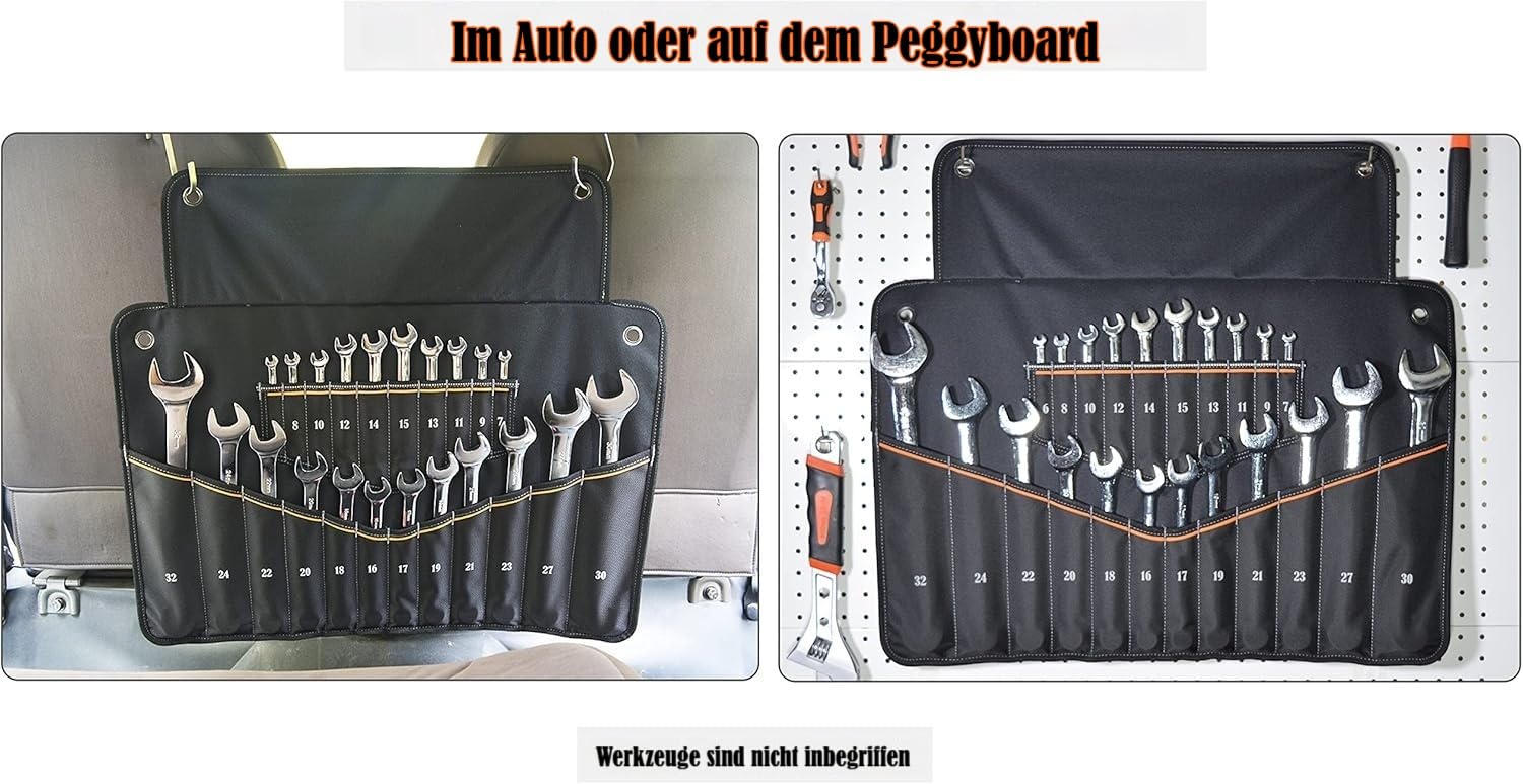 22 Taschen Schraubenschlüsselrolle, Schraubenschlüssel-Set, Werkzeugrolle, Schraubenschlüsseltasche, Schraubenschlüssel-Werkzeugrolle, Schraubenschlüsselhaltertasche, aufrollbarer Organizer 4