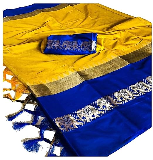 Cotton Sarees (Peacock-2_Yellow_Free Size)