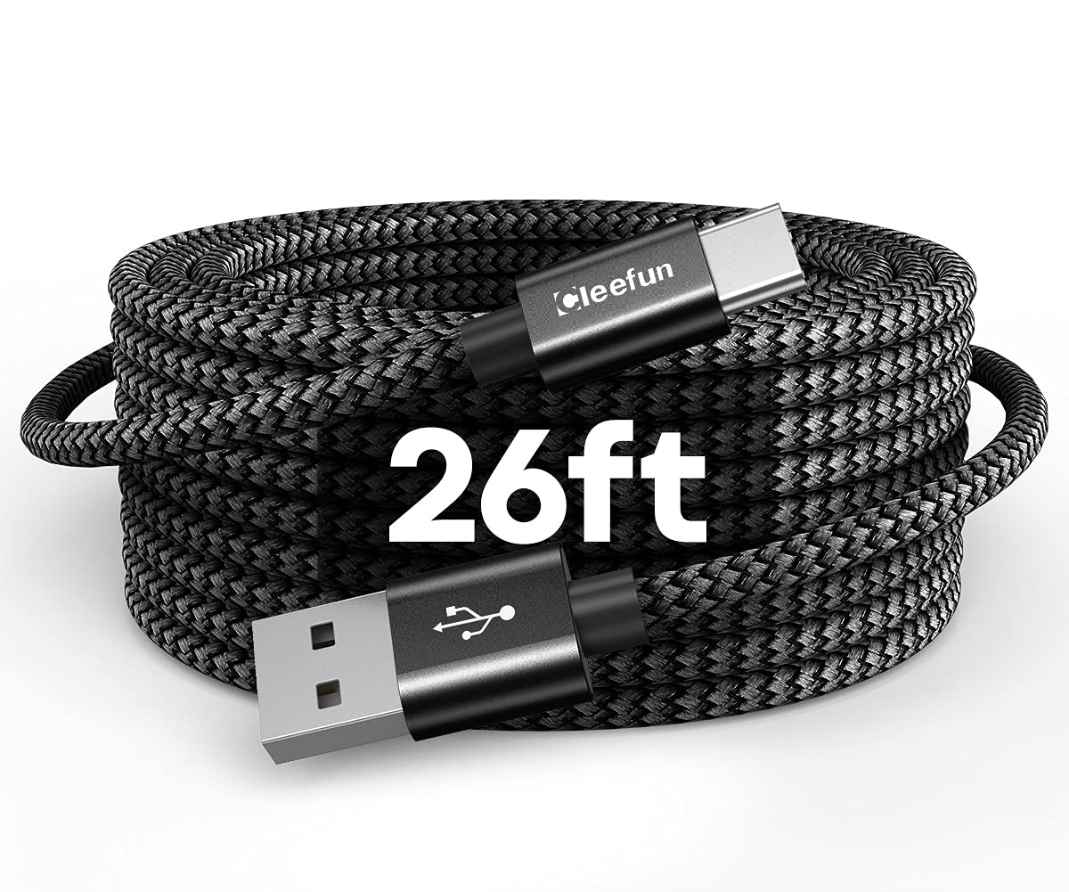 CLEEFUN Long USB C Cable, [26ft/8m] USB A 2.0 to