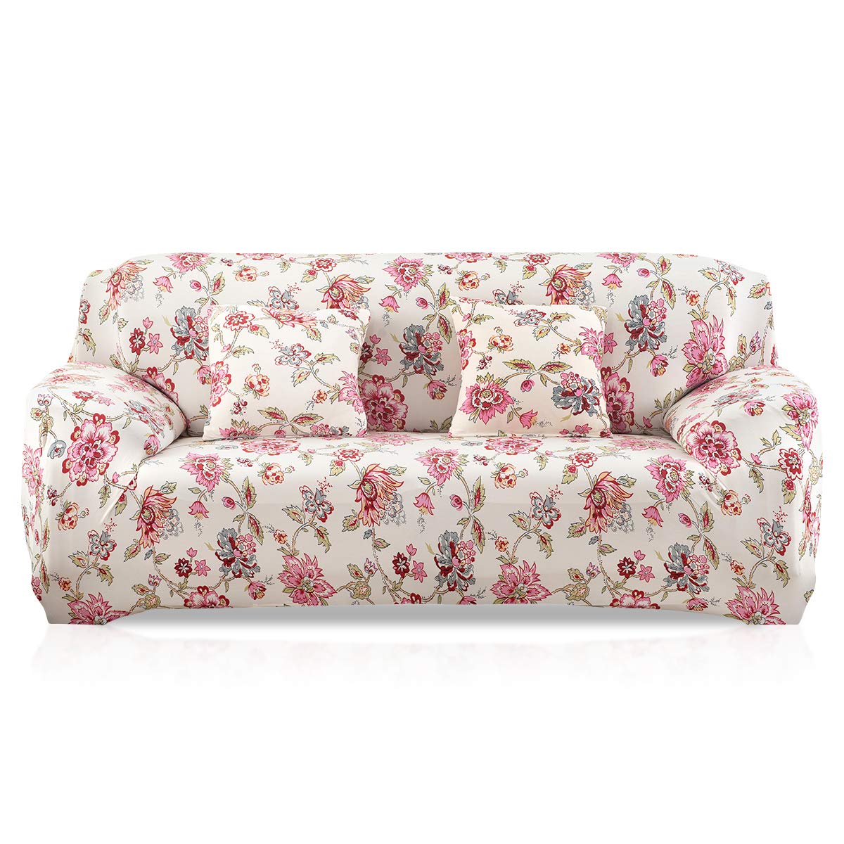 VanderHOME Sofa Slipcover 1 seater Sofa Covers Floral Printed Cover Elastic Anti-Slip Elastic Slipcover Furniture Protector for livingroom,Light pink