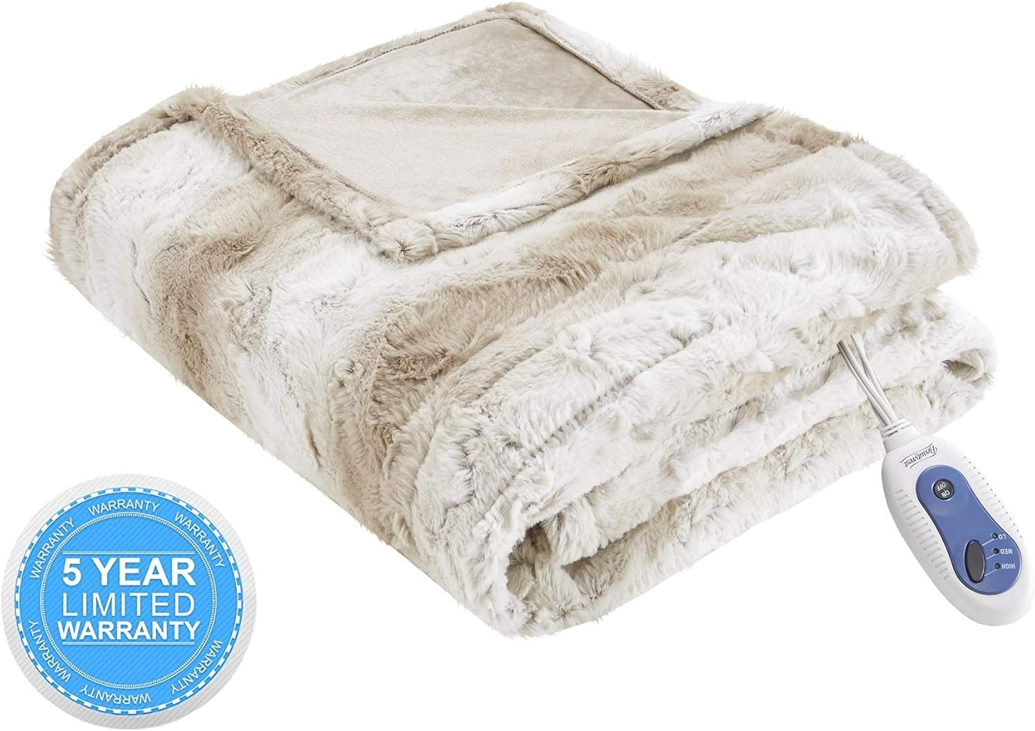 Beautyrest Heated Zuri Electric Blanket Throw Ultra Soft Faux Fur Reverse to Mink Auto Shut Off Oversize with 3 Heat Level Setting Controller, 50x70, Sand Tip Dye: Home & Kitchen