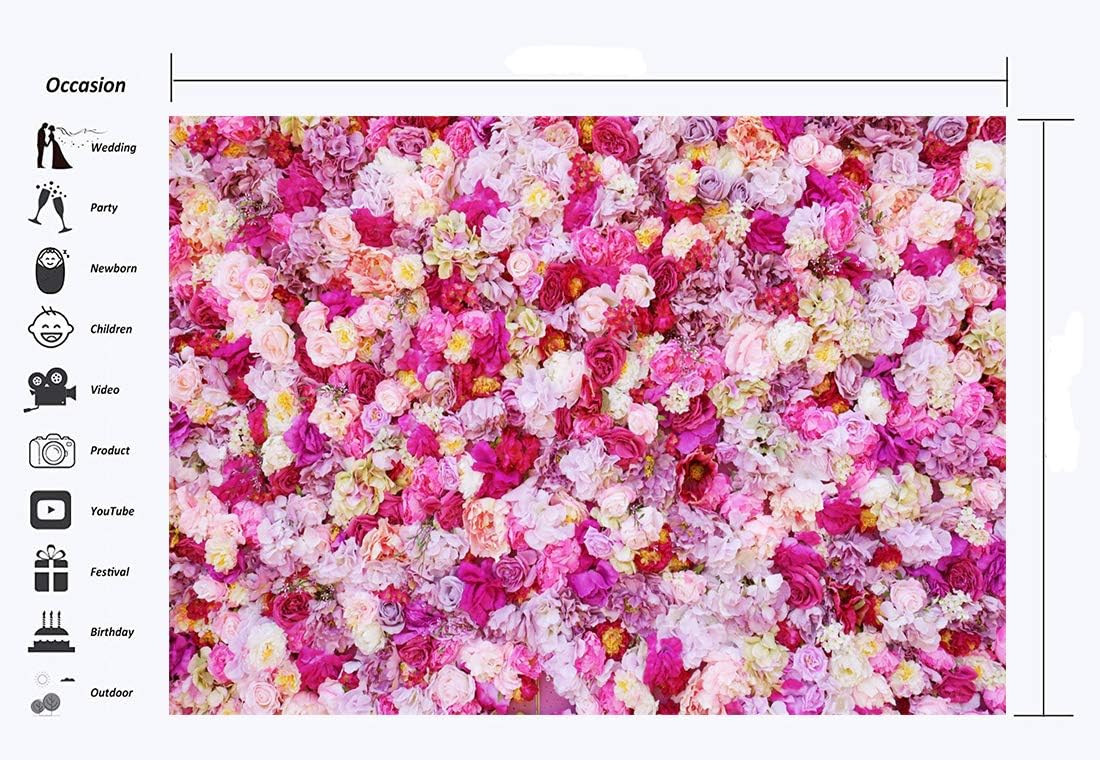 Haosphoto 7X5FT Floral Wall Backdrop for Photography Flower Backdrop Rose Background for Newborn Baby Shower Girls Birthday Valentine's Day Bridal Shower Wedding Anniversary Photo Studio Props HS157 - Image 4