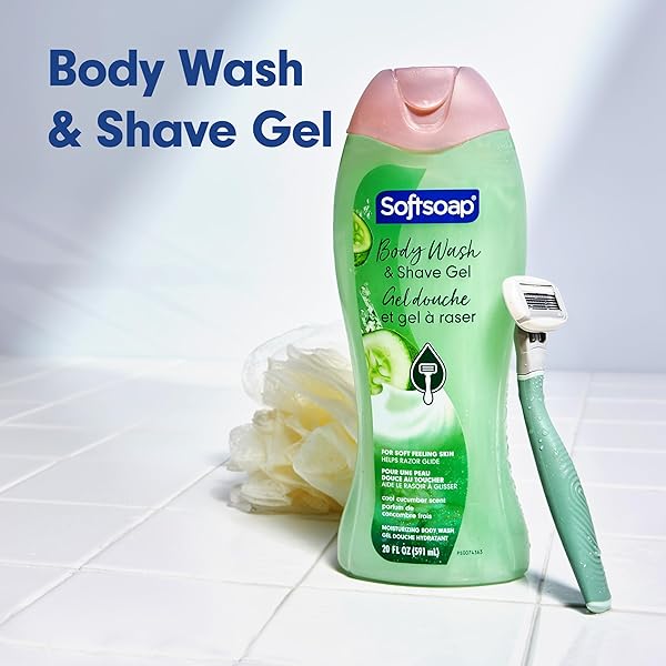 SOFTSOAP MOISTURIZING BODY WASH AND SHAVE GEL, COOL CUCUMBER SCENT, 20 FL OZ BOTTLE