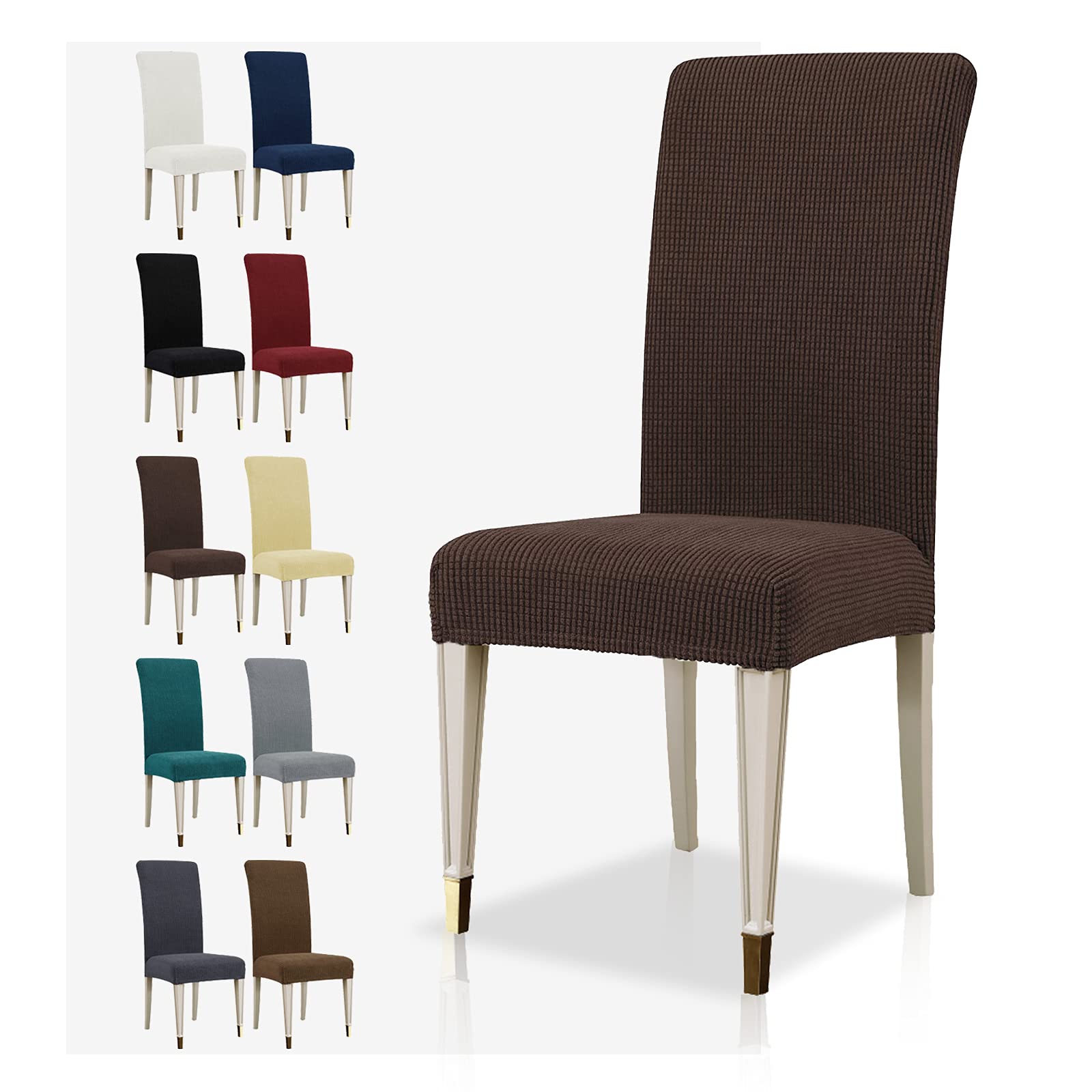 MAXIJIN Super Stretch Dining Room Chair Cover Jacquard Spandex Dining Parsons Chair Slipcover Removable Chair Protector Covers for Dining Room,Hotel,Kitchen,Ceremony (Coffee, 6)