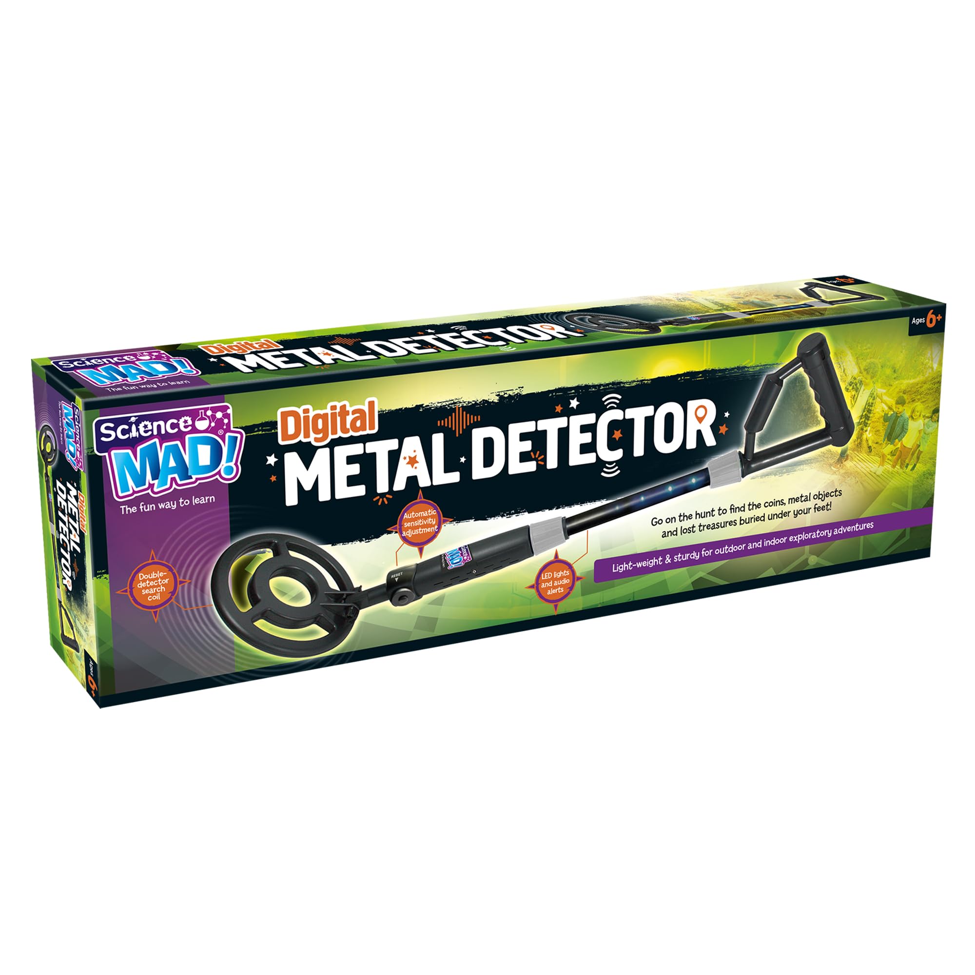 Science Mad - Digital Metal Detector For Kids - For Fun Indoor and Outdoor Explorations - Features Lightweight, Sturdy, Flashing Lights, Alerts When in Range, 6+ Years