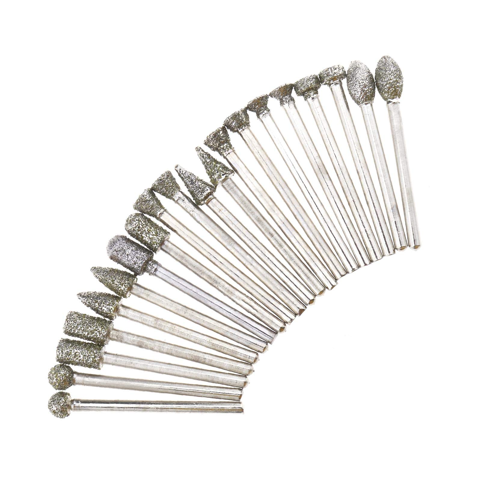 YINETTECH 20pcs Diamond Burr Bit with 1/8 inch 3mm 46grit Shank Set for Electric Mill Hanging Mill Engraving Machines