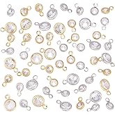 CRAFTYMELODY Rhinestone Charms Pendants Round Brass Sparkling Jewelry Charms Bulk Mini Crystal Dangle Pendants with Loop