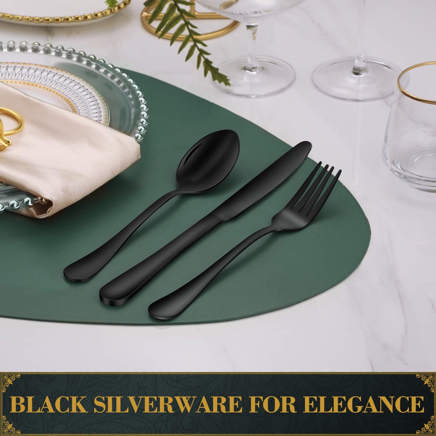 Hiware Black Stainless Steel Silverware Set with Tray Organizer, Mirror Finish, 20-Piece Flatware Cutlery Set Service for 4, Dishwasher Safe: Kitchen & Dining