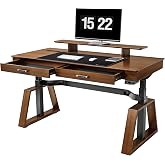 EUREKA ERGONOMIC 63" Standing Desk with Drawers, App Controlled Adjustable Desk, Executive Sit Stand Desk, Modern Home Office Computer Desk with Monitor Stand, Golden Walnut