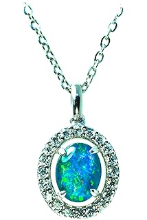 Australian Opal Jewelry | Genuine Australian Triplets Opal Necklace Pendant in Sterling Silver White Gold Plated Women's Jewelry…