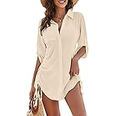 Blooming Jelly Womens Bathing Suit Cover Ups Bikini Swimsuit Coverup Drawstring Button Down Beach Dress Shirt
