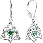 Starchenie Celtic Knot Dangle Earrings Sterling Silver Trinity Love Knot Leverback Earrings Gemstones Jewelry for Women