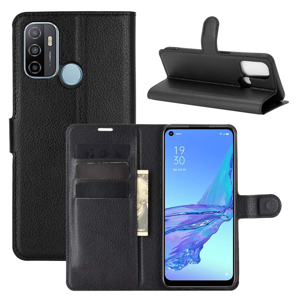 Fertuo Case for OPPO A53 2020 / A53s, Premium Leather Wallet Case Flip Folio Cover with Silicone Bumper [Kickstand] [Card Holder] [Magnetic Buckle] Bookcase Skin for OPPO A53 / A53s, Black